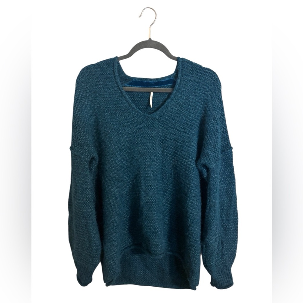 Free People All Mine Teal Oversized Pullover Cotton Alpaca Sweater XS‎